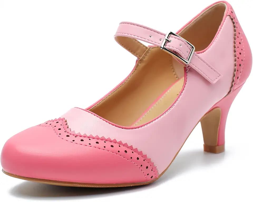 Women's Mary Jane Double-Tone Oxford Pumps Comfortable Low Kitten Heels Retro Ankle Strap Round Toe Dress Shoes