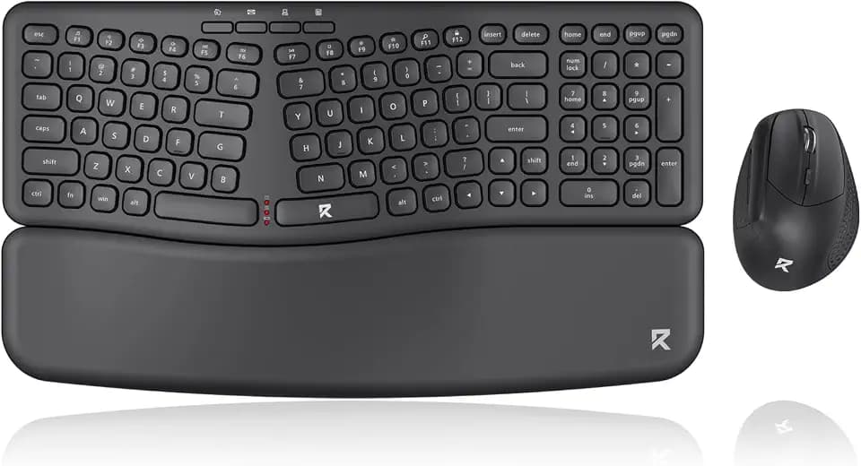 Redragon BS7162 Wireless Keyboard and Mouse Combo, 108 Keys 2.4Ghz Wireless Low-Profile Membrane Keyboard w/Sloping Comfy Design, Wrist Rest, 4000 DPI Max Ergonomic Mouse