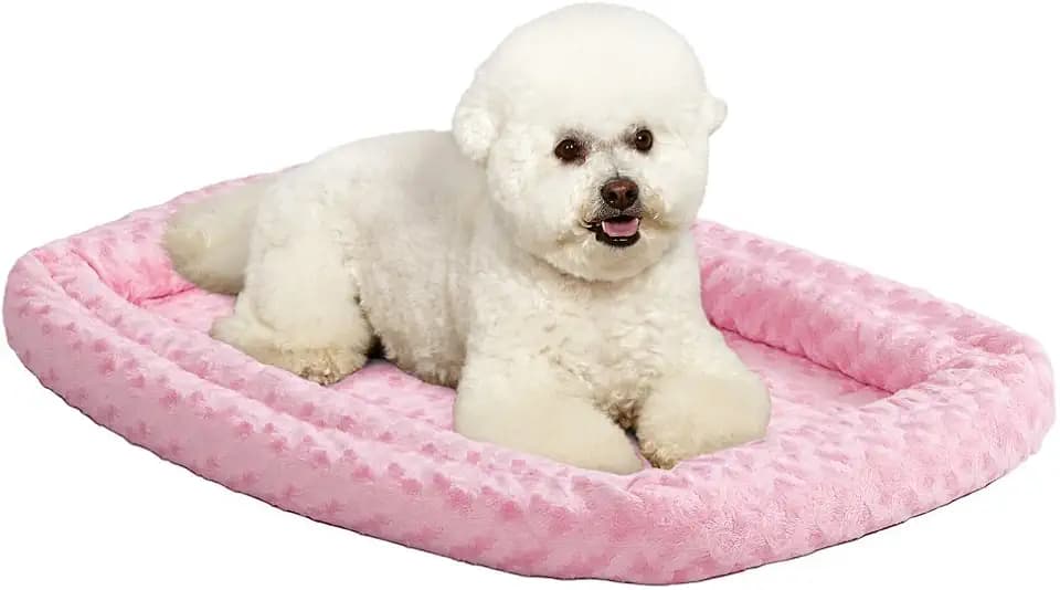 QuietTime by MidWest 24" Dog Crate Bolster Bed, Pink Plush, Small Breeds