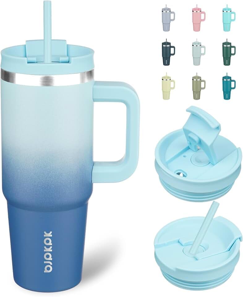 BJPKPK 30 oz Insulated Tumbler with Handle & Straw, Stainless Steel
