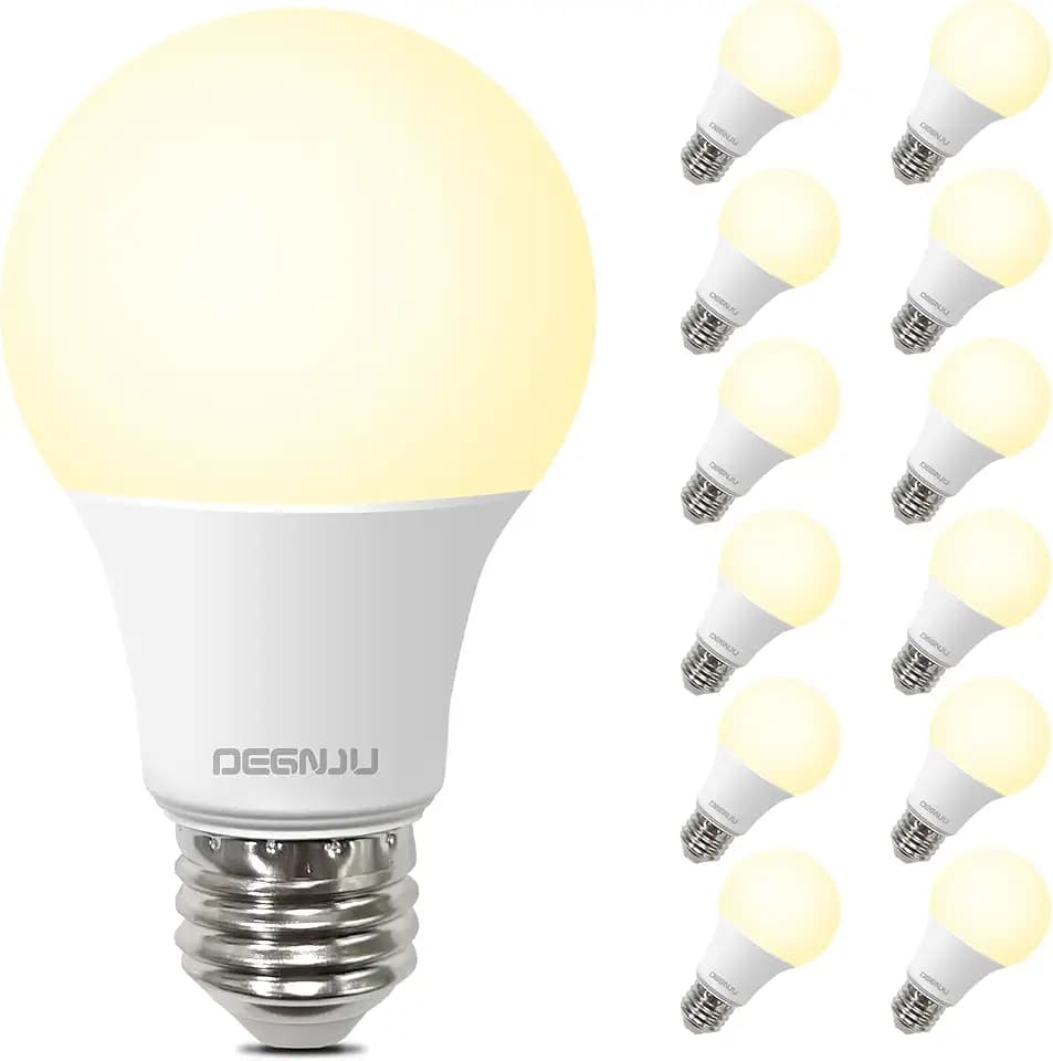 DEGNJU A19 LED Light Bulbs, 60 Watt Equivalent LED Bulbs, Soft White 2700K, 800 Lumens, E26 Standard Base, Non-Dimmable, 8W Warm White LED Bulbs for Bedroom Living Room, 12 Pack