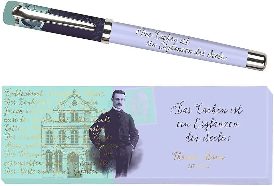 moses. libri_x Tintenroller Thomas Mann, Tintenschreiber aus Metall mit blauer Mine, Bedruckt mit Zitat von Thomas Mann, in einer schönen Schachtel