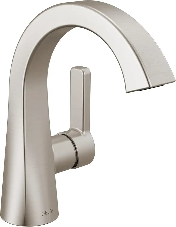 Delta Lineax Brushed Nickel Bathroom Faucet 1 Hole, Single Hole Bathroom Sink Faucet for Vanity, Metal Push-Pop Drain Assembly, Stainless 562SH-SSMPU-DST