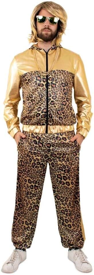 shoperama Unisex Trainingsanzug Leoparden Print Metallic Gold 80er Jahre Kostüm Rapper Trash Assi Bad Taste Retro