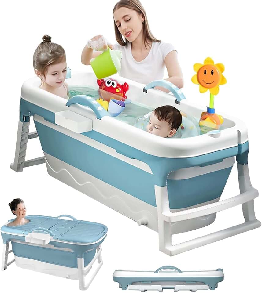 Einesin 3 in1 Faltbare Badewanne für Kleinkinder & Kinder, Erwachsene, Haustier, große mobile Badewanne, Tragbare Kunststoff Badewanne für Dusche,mit abnehmbarer Bezug (118 * 62 * 54 CM)