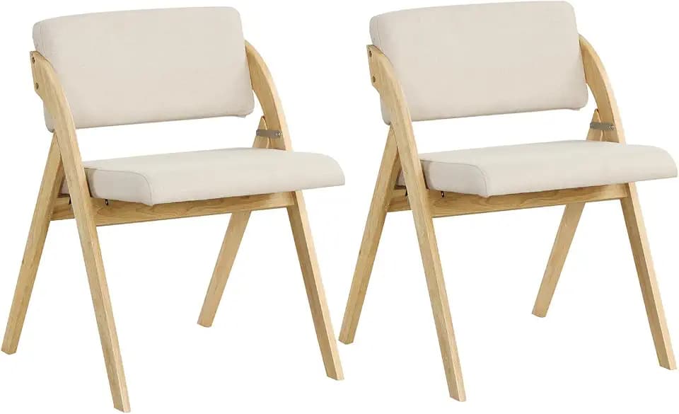 FANTASK Essstühle Klappstühle Set, 2er Set klappbarer Esszimmerstühle, Klappstuhl Furniture mit Gummiholzbeinen, gepolsterter Sitz und Rückenlehne, für Esszimmer Office Events, Natur
