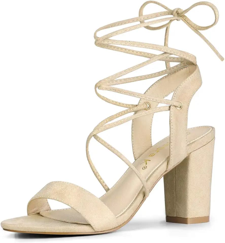 Allegra K Damen Lace Up BlockSandalen mit Absatz