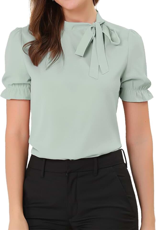 Allegra K Damen Sommer Elegant Bluse 50er Jahre mit Schleife Schluppenbluse Festliche Blusen Kurzarm Panel Fliege Hals Rüschen Top