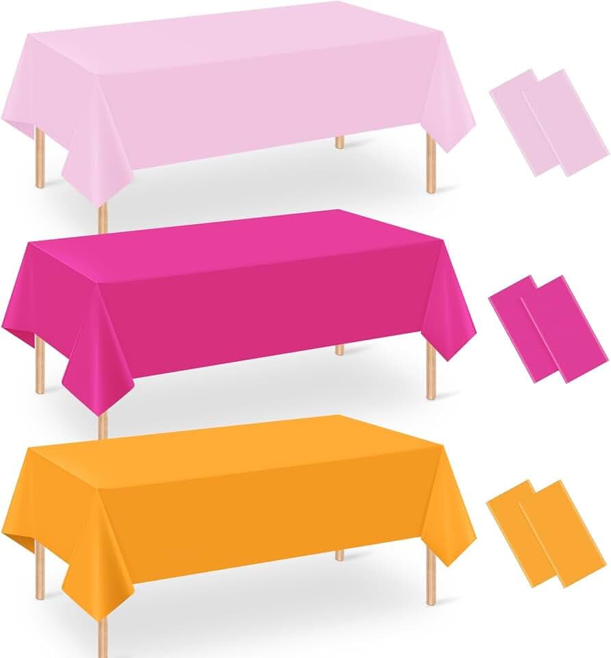 6 Pack Pink and Orange Plastic Tablecloth Party Decorations, Groovy Hot Pink and Orange Disposable Table Cover, Rectangle Table Cloth for Tequila Sunrise Sunset Birthday Party Decorations, 54x108 Inch