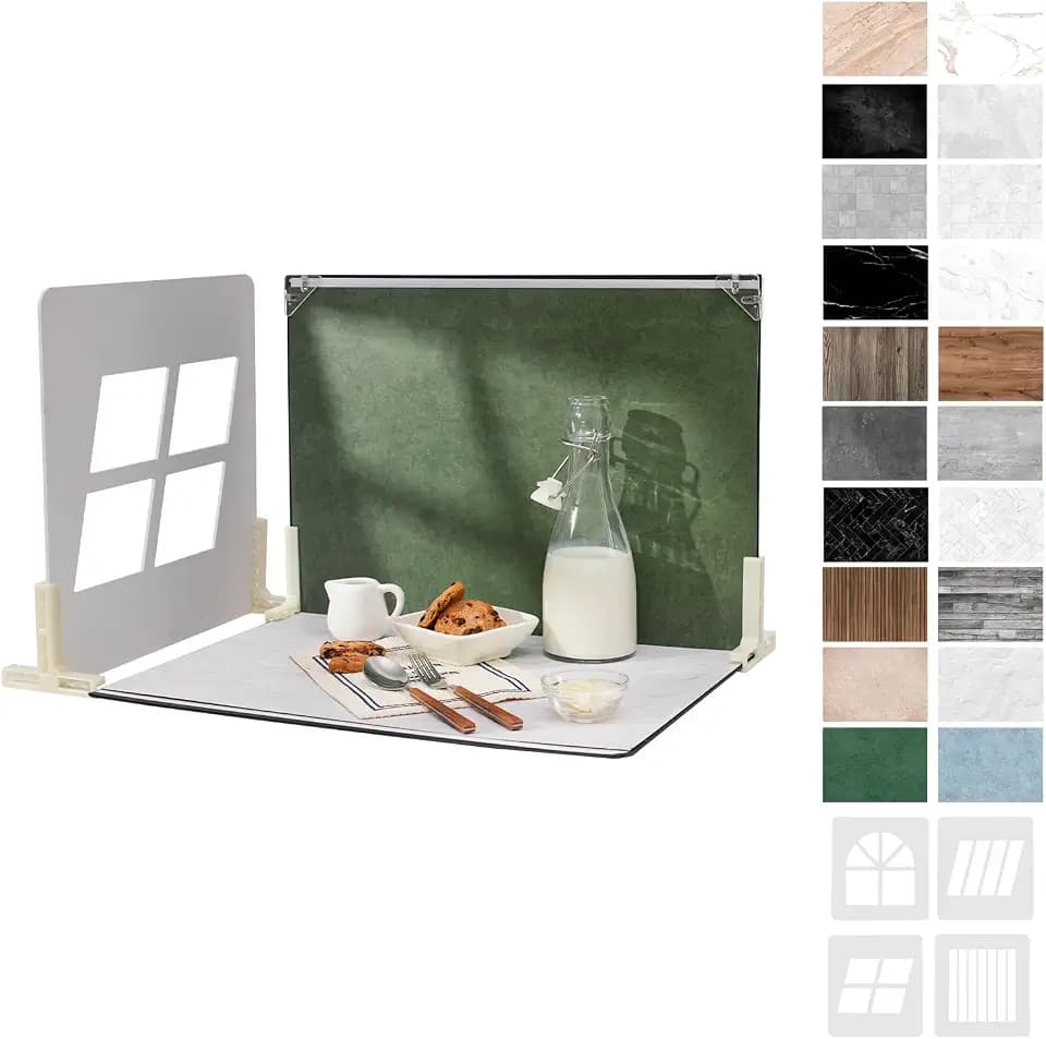 16 x 11.5 in Photo Backdrop Kit, 10 Sheets, 20 Patterns, 4 Shadow Boards