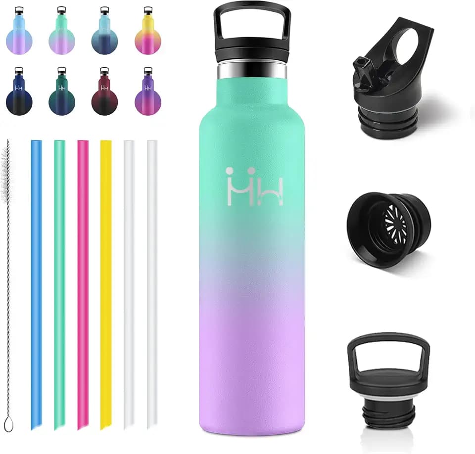 Thermosflasche 750ml, Auslaufsicher Trinkflasche Edelstahl mit Strohhalm, BPA-Frei, Kohlensäure Geeignet, für Reisen, Laufen, Sprudel
