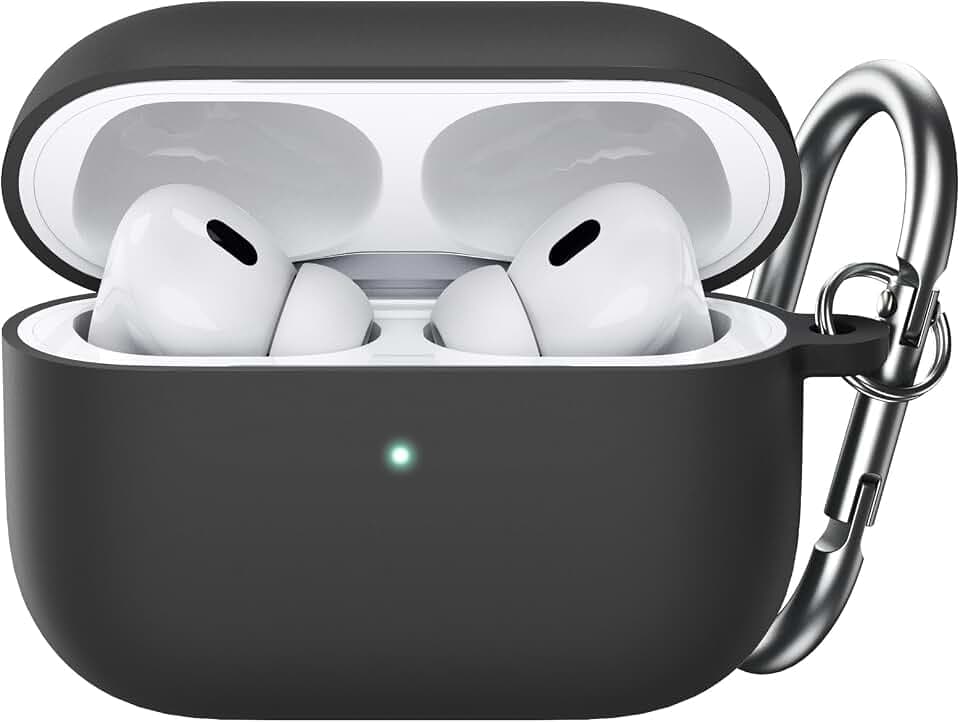 JETech Silikon Hülle für AirPods Pro 2/1, mit Schlüsselanhänger, Schwarz