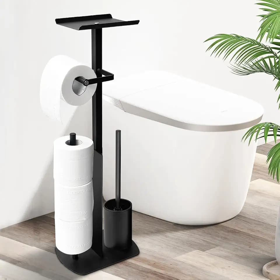 Edelstahl Klopapierhalter Stehend mit Klobürste - Toilettenpapierhalter mit Feuchttücherbox, Toilettenpapierhalter mit WC Bürste Stand WC Garnitur für Toilettenpapier & Toilettenbürste
