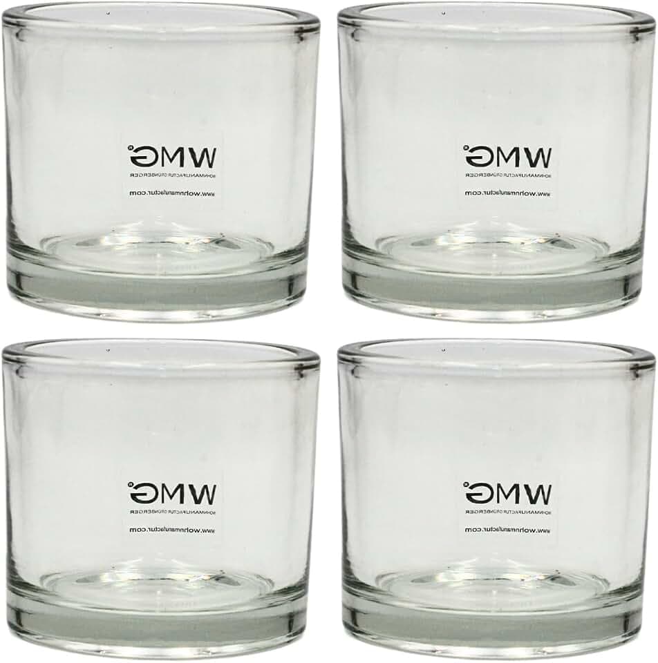 Dekohelden24 Windlichtglas/Teelichtglas im 4er Set, klar/transparent aus Glas, schlicht und elegant, Größe: H/Ø ca. 8 x 9 cm