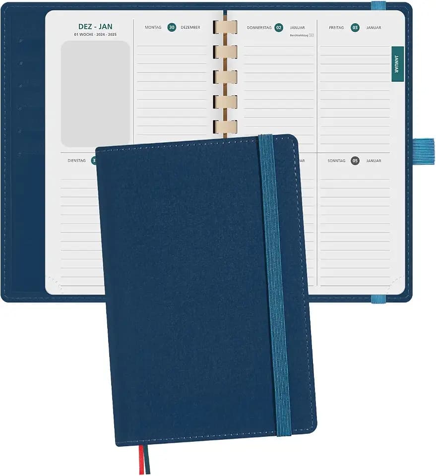 BEZEND Taschenkalender 2026 Klein [auf Deutsch] ca.A6 17 x 11 cm, Kalender 2026 Klein Ringbuch mit Softcover & Abnehmbares Papier, Terminplaner 1 Woche 2 Seite mit Kartenschlitz, Preußisch Blau