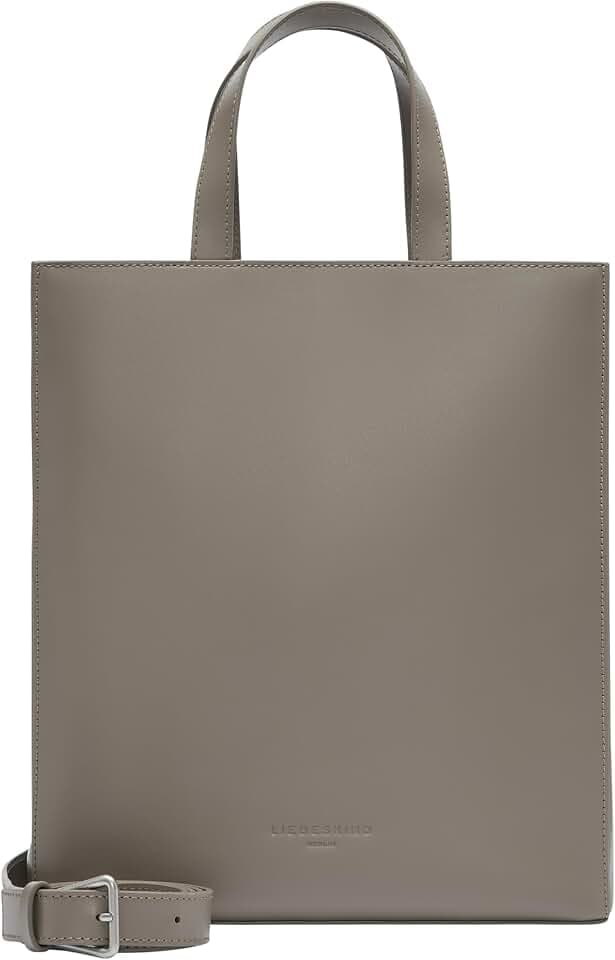 Liebeskind Berlin „Paper Bag M“ – Tote Tasche aus Leder mit Jacquard-Schultergurt und Logodetails – Damen-Tasche – Leder Handtasche Damen – Women’s Tote Bag