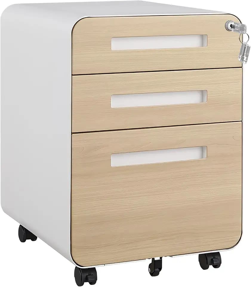 3 Drawer File Cabinet with Lock, Mobile Metal Filing Cabinet