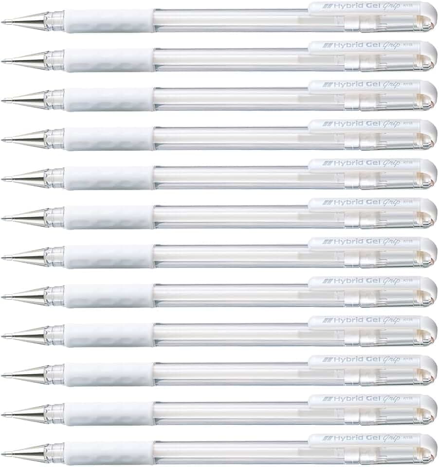 Pentel K118-LW Hybrid Gel Pastell Grip Tintenroller mit pigmentierter Tinte, 12-er Packung, weiß