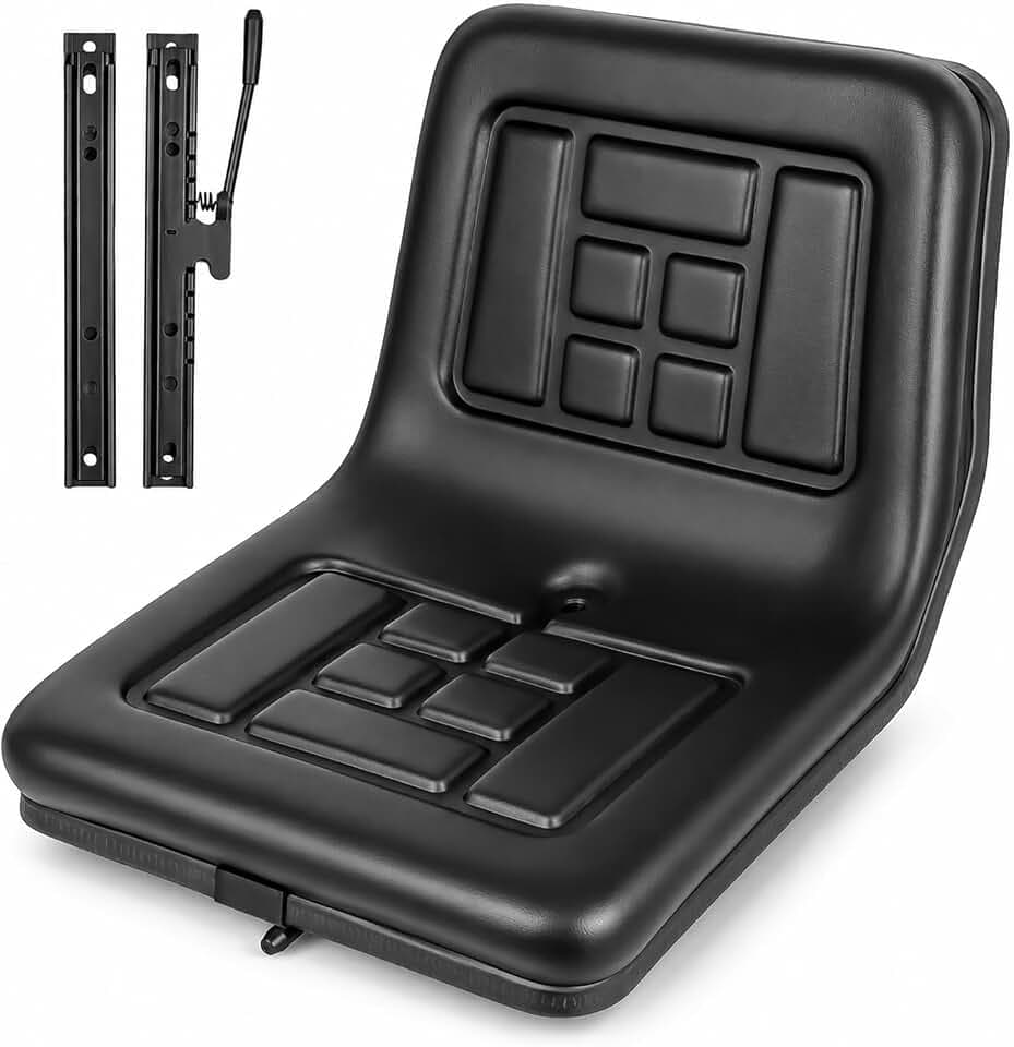 Universal Tractor Seat Replacement, Adjustable High Back Farm Equipment Seat with PVC Cushion, Slide Adjustment, Heavy Duty Replacement Seat for Tractors, Forklifts, Lawn Mowers & Utility Vehicles
