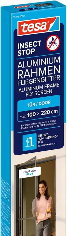 tesa INSECT STOP Aluminium-Rahmen Fliegengitter Tür 100 x 220 cm Anthrazit