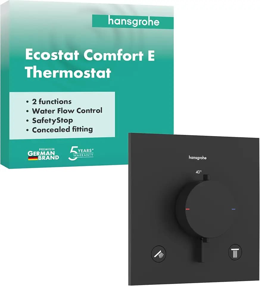 hansgrohe Ecostat Comfort E - Duschthermostat Unterputz, Duscharmatur mit Sicherheitssperre (SafetyStop) bei 40° C, Thermostat für die Dusche, Mischbatterie für 2 Verbraucher, Mattschwarz, 33711670