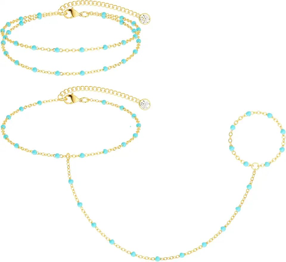 CHESKY 14K Gold Plated Hand Chain Bracelets for Women Set - Dainty Finger Ring Bracelet Stack Adjustable Thin Hand Chains Durable Bracelets Trendy Simple Prom Body Jewelry Gift for Women