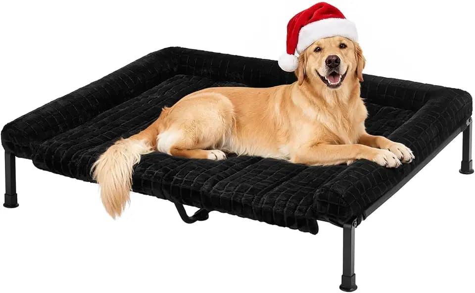 Veehoo Elevated Dog Bed with Fluffy Plush Bolster Cushion, Dog Couch Bed