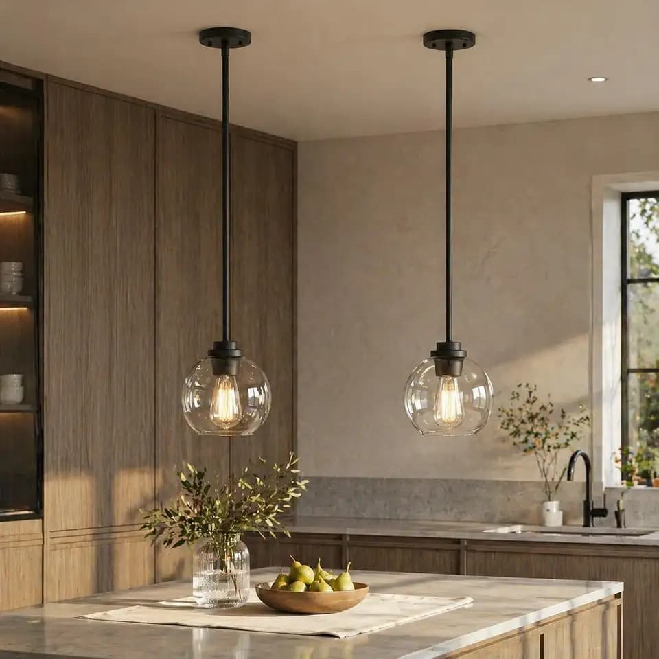 Black Globe Pendant Light, 2-Pack Modern Clear Glass Hanging Fixture