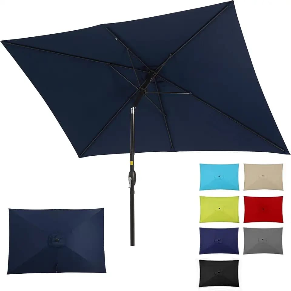 SUNVIVI OUTDOOR Patio Umbrella, Rectangular Patio Umbrella, Metal Pole Square Outdoor Umbrella with Crank and Push Button Tilt, Large Outdoor Umbrella with Polyester Canopy
