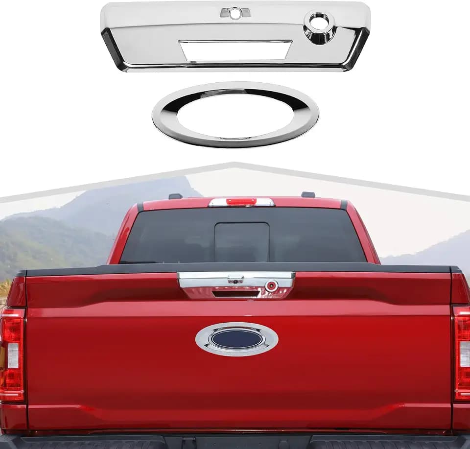 2PCS Chrome Tailgate Door Handle Cover & Rear Logo Badge Emblem Trim Kit, Exterior Decoration Accessories Compatible with Ford F150 2021-2026