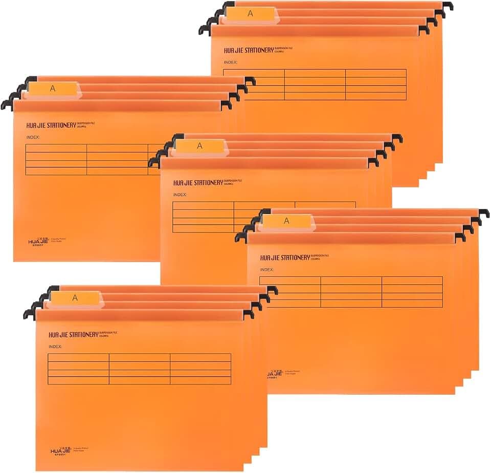 Hängemappen A4,QNLEMON 20 Stück Polypropylen Aktenschrank Hängemappen mit Tabs und Karteneinlagen für Schule Zuhause Arbeit Büro (Orange)