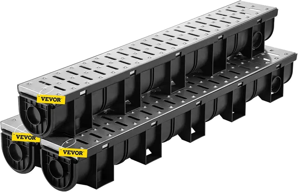 VEVOR Entwässerungsrinne-Set, 3er-Pack, Terrassenrinne, Edelstahl-Grabenentwässerungssystem 15 x 13 x 100 cm, mit 3 Endkappen, Steckverbindung, für Gartenablauf, Auffahrt, Pool, Gehweg