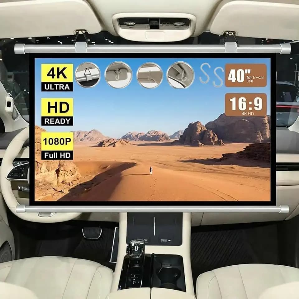 Small Projector Screen for Car with Hooks 40 inch 16:9 Car Projector Screen