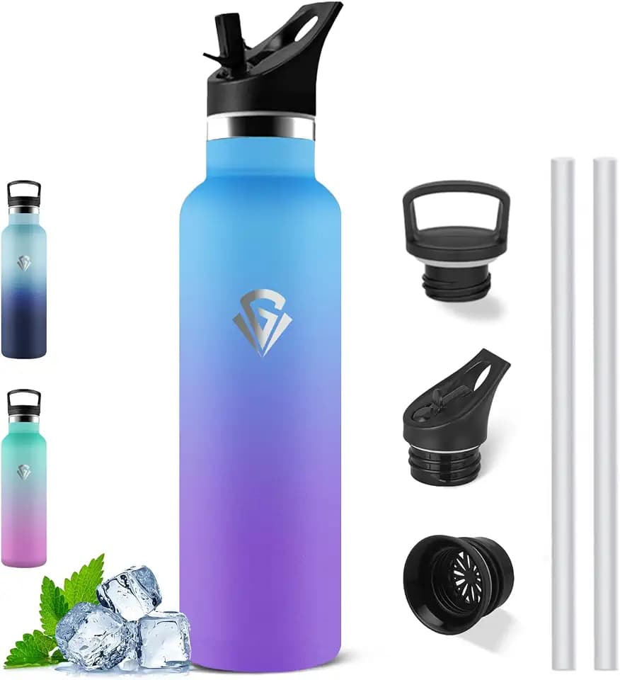 Trinkflasche Edelstahl 1l, mit Strohhalm, BPA-Frei, für Alltag, Wandern