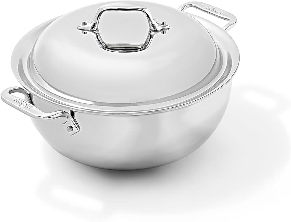 All-Clad D3 Stainless Steel 5.5 Qt Dutch Oven with Lid, Made in the USA The Original Bonded Professional Cookware, Slow Cooking & One Pot Meals, Induction Compatible, Oven Safe up to 600F