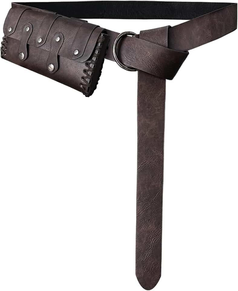 HiiFeuer Mittelalterliche Kunstleder-Gürteltasche mit O-Ring-Gürtel, Renaissance Cosplay Gürteltasche, Tragbare Tasche für Ren Faire (Dunkelbraun A)