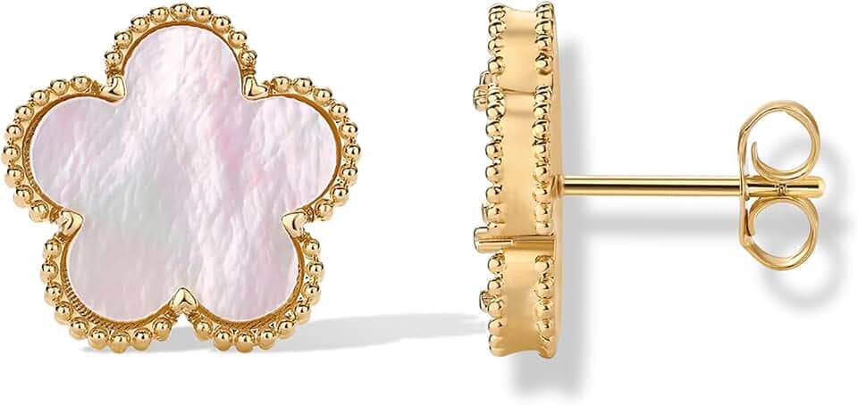 PAVOI 14K Gold Plated Clover Earrings for Women - Gemstone Clover Studs
