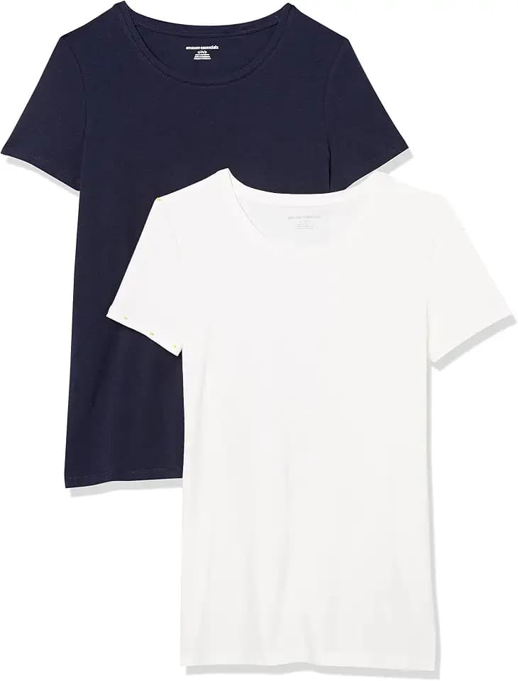 Amazon Essentials Women's Regular-Fit Short-Sleeve Crewneck T-Shirt, Cotton Modal Blend, Pack of 2