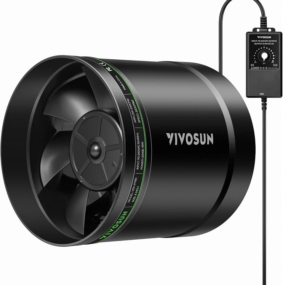 VIVOSUN P8 8" Inline Fan &Speed Control 640 CFM Exhaust Fan for Home