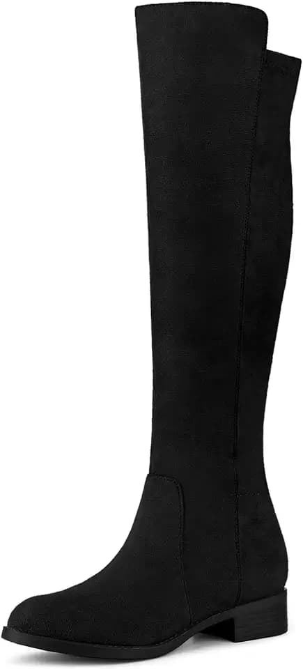 Allegra K Women's Side Zipper Chunky Heel Knee High Boots