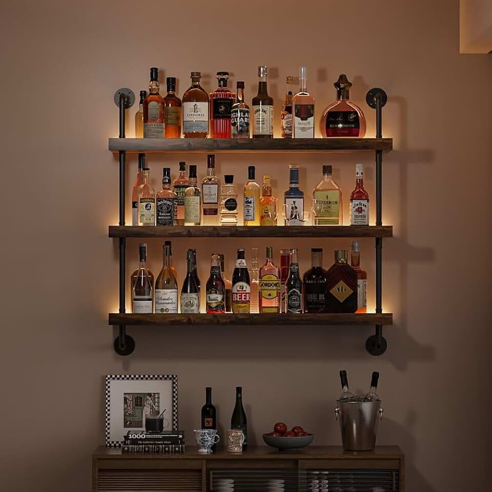 3-Tier Wall Mounted Wine Rack with LED Lights,39.4"