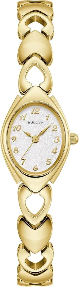 Bulova Ladies 3 Hand Quartz Classic, Stainless Steel Case and Stainless Steel Heart Link Bracelet