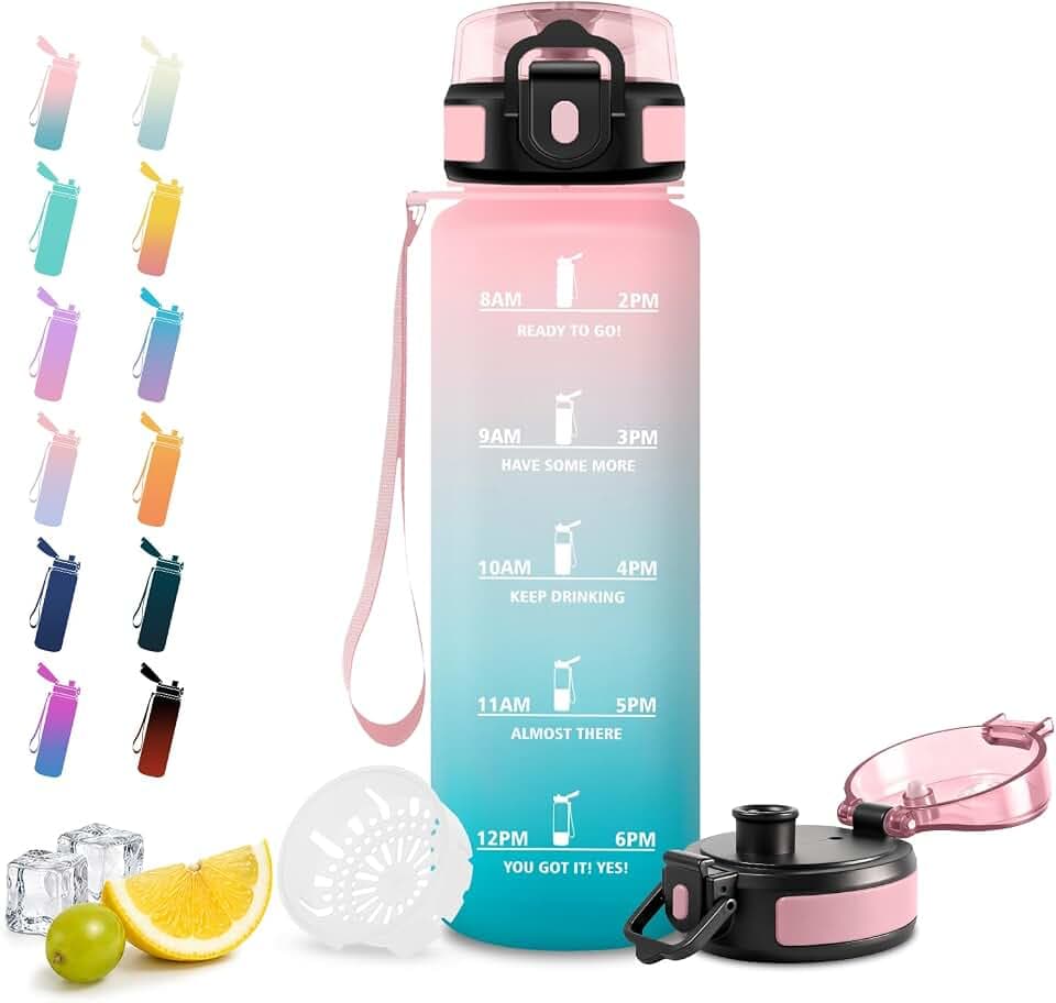 Trinkflasche 1L, Sport Trinkflasche, Auslaufsicher Sport Wasserflasche, BPA-Frei, Sportflasche für Fahrrad, Outdoor, Schule, Büro, Gym, Camping, Yoga