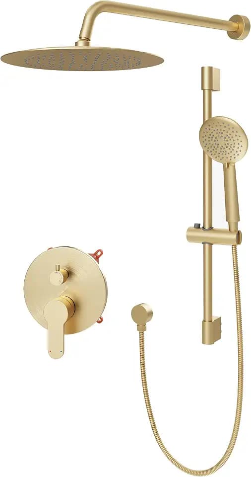Gabrylly Shower System, Slide Bar Shower Faucet Set, 10", Brushed Gold