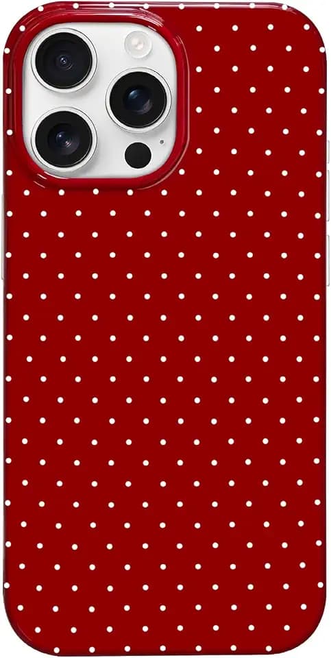 Hython for iPhone 16 Pro Max Case Cute Polka Dot Aesthetic Design Simple Cover 6.9", Thin Slim Anti-Scratch Soft TPU Bumper Shockproof Rubber Protective Phone Cases for Women Girls Girly Boys, Red
