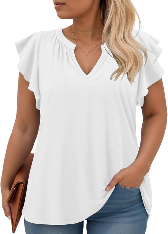 VISLILY Womens-Plus-Size-Summer-Tops Cute Dressy Notched V Neck T Shirts