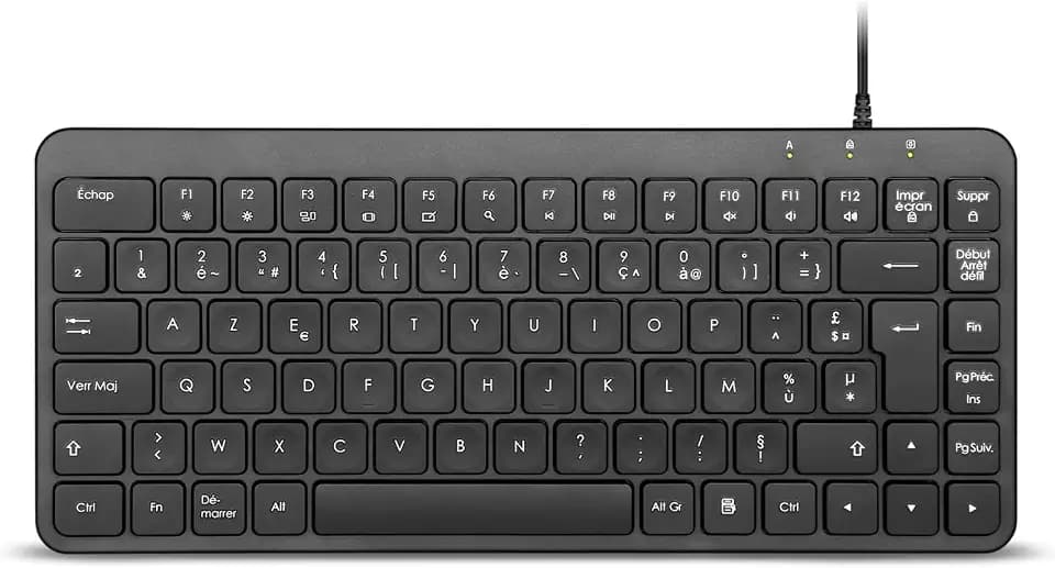 Perixx PERIBOARD-414 Mini-Tastatur, USB, kabelgebunden, kompakt, AZERTY-FR, leise, niedrige Profil-Tasten, Installation Plug and Play, Schwarz