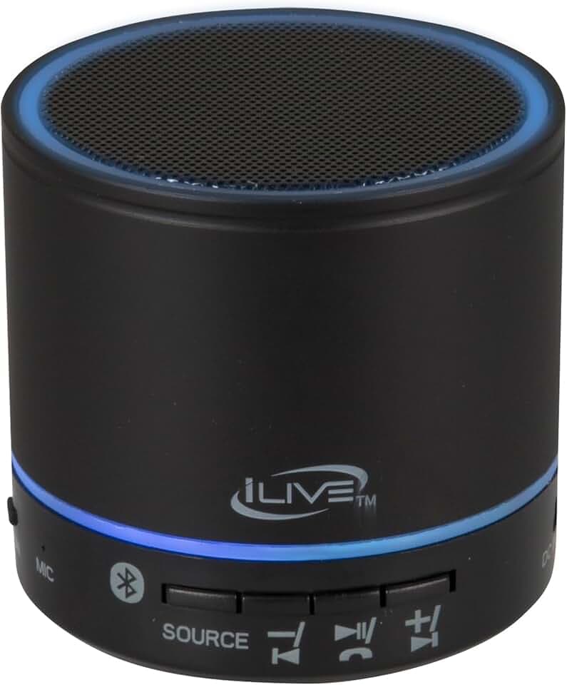 iLive Portable Bluetooth Speaker with 360° Sound, FM Radio & LED Lights