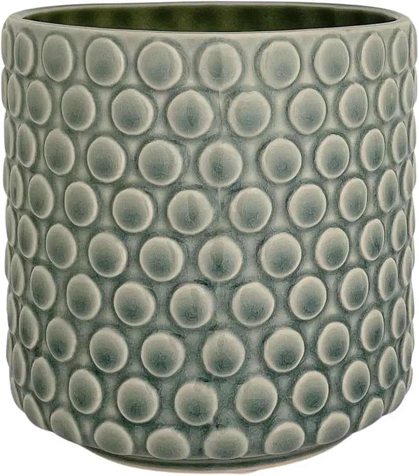 Nordring Stoneware Flower Pot – 5’’ Green Planter with Polka Dots – Modern Ceramic Pot with Crackle Glaze – No Drainage Holes – Holds 4’’ Indoor Plant