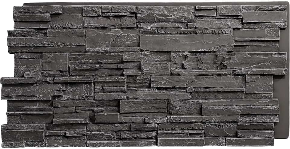 EverStone Cascade Faux Stone Panel, 48 5/8"W x 24 3/4"H x 1 1/4"D, Graphite Color